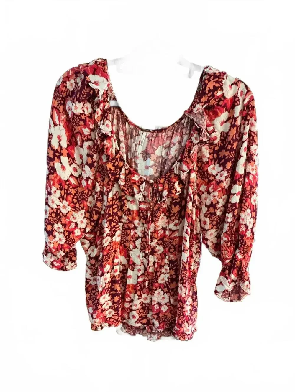 #FP099 Free People Floral Smocked Peasant Blouse, Size XL